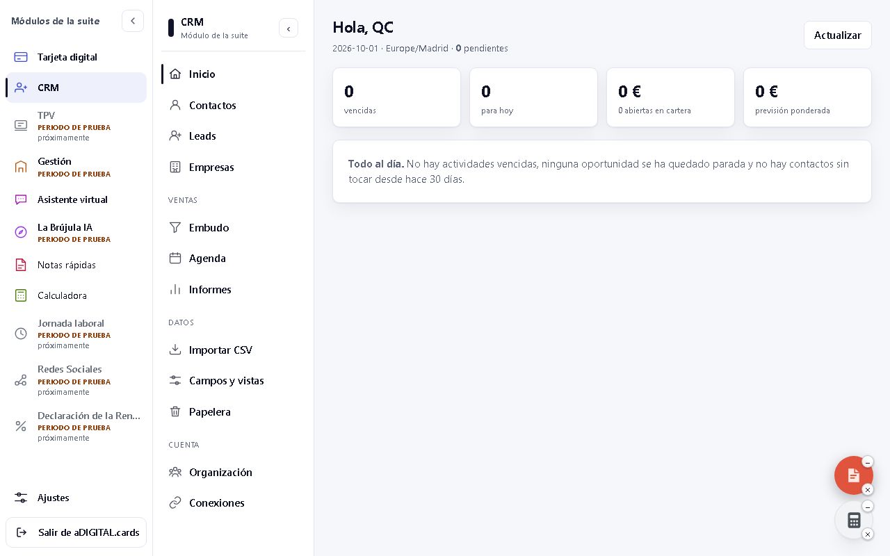 Captura real del módulo: CRM