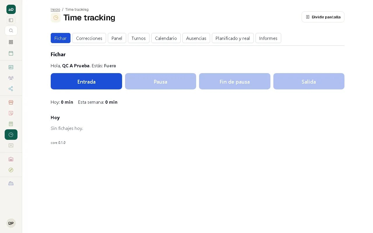 Real screenshot of the module: Time tracking
