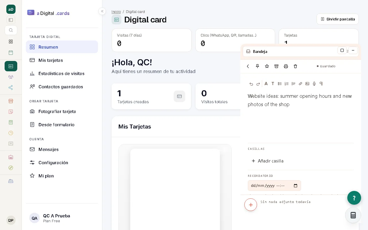 Real screenshot of the module: Quick notes