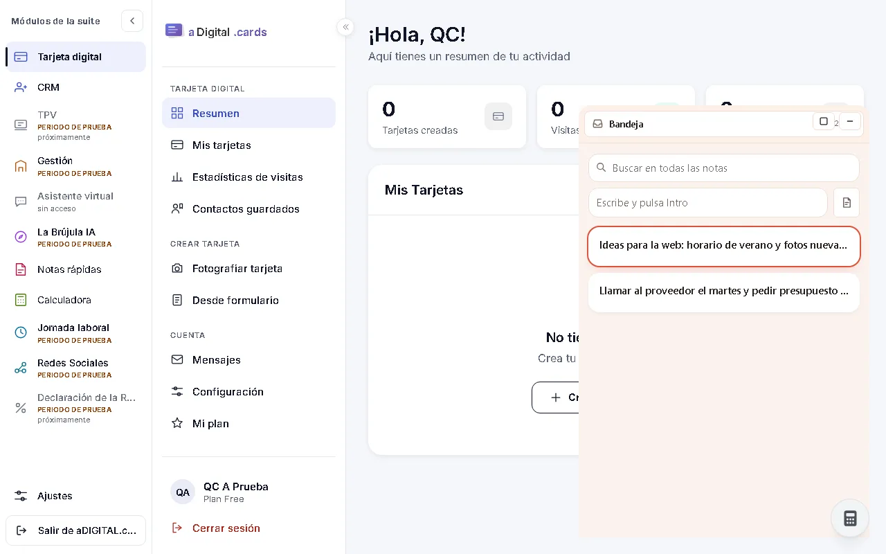 Captura real del módulo: Notas rápidas