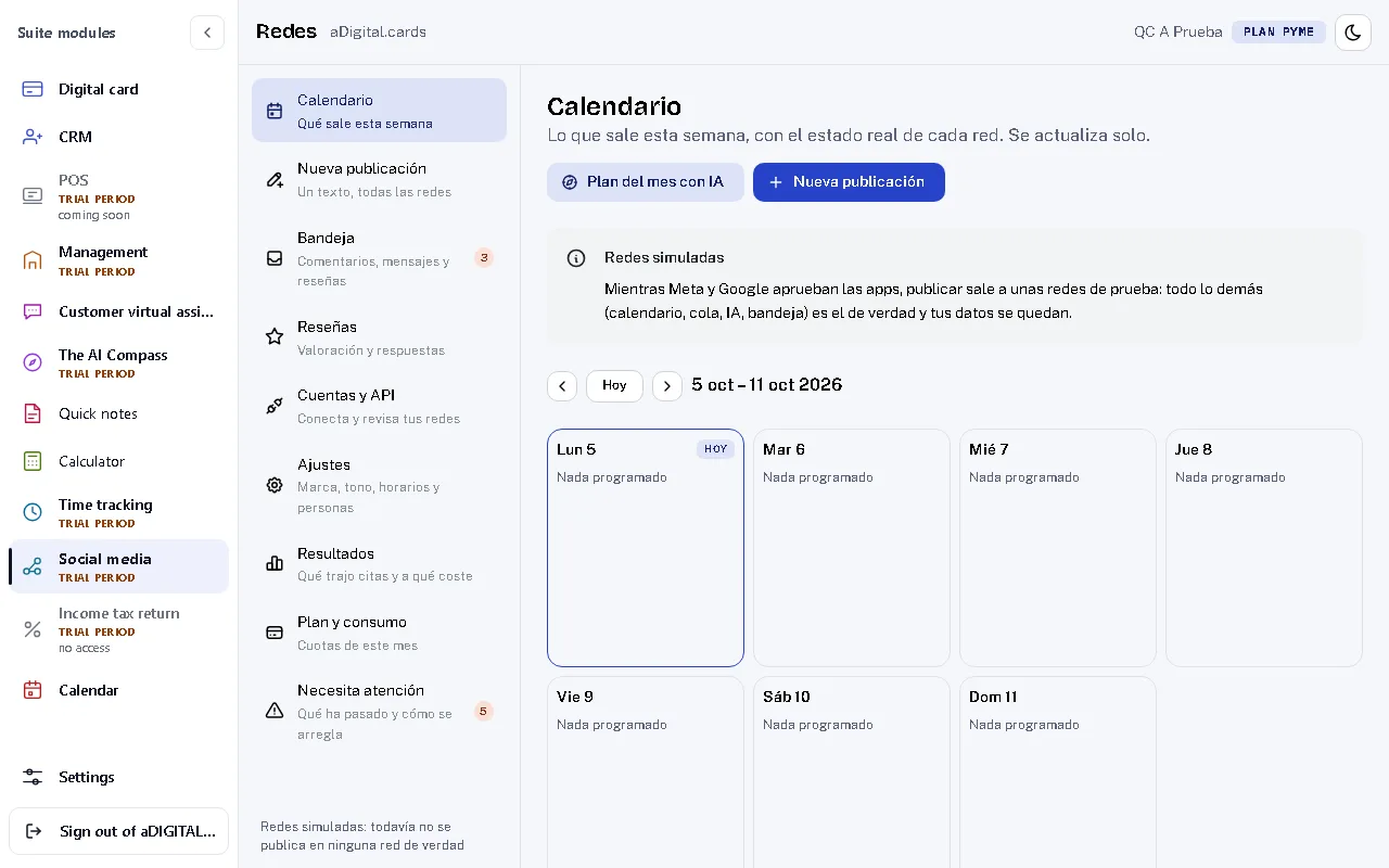 Real screenshot of the module: Social media