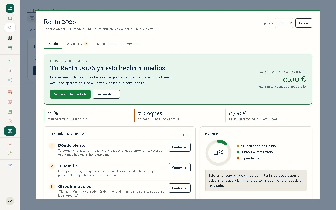 Real screenshot of the module: Income tax return