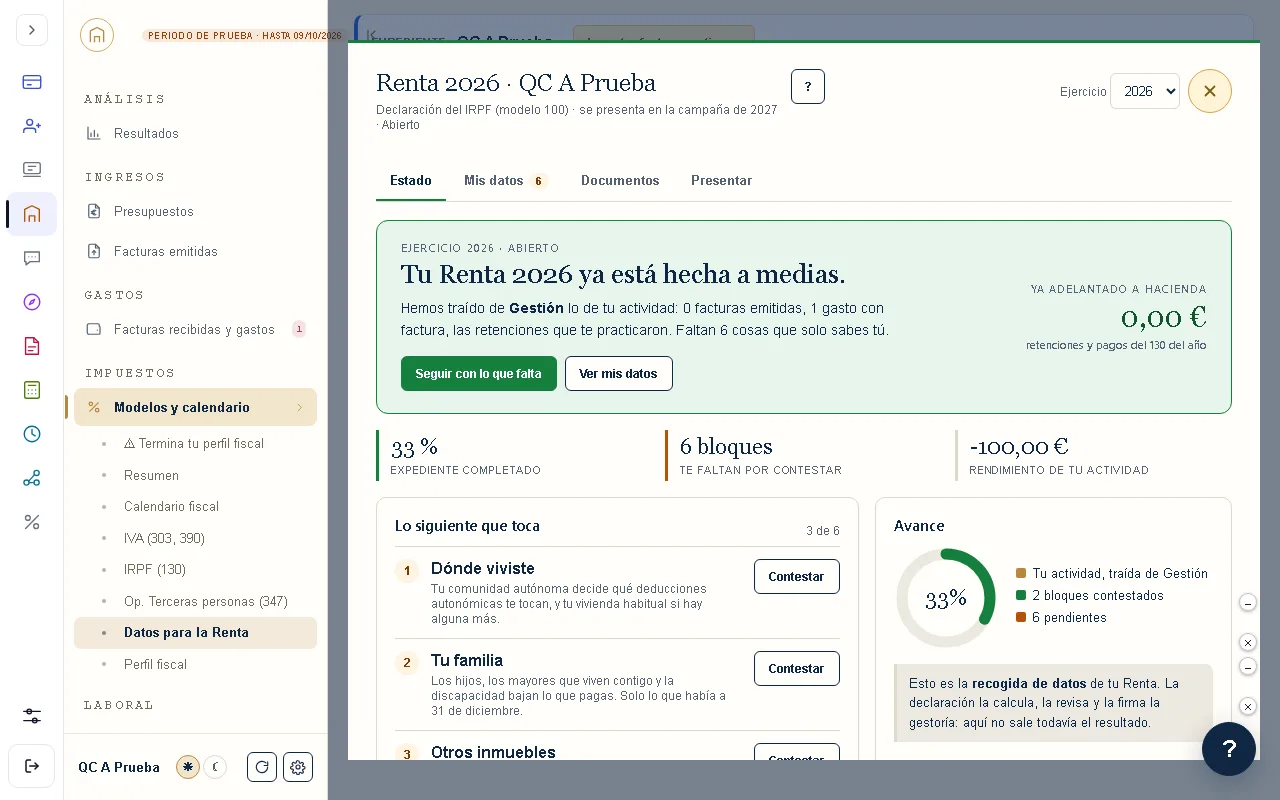 Captura real del módulo: Declaración de la Renta