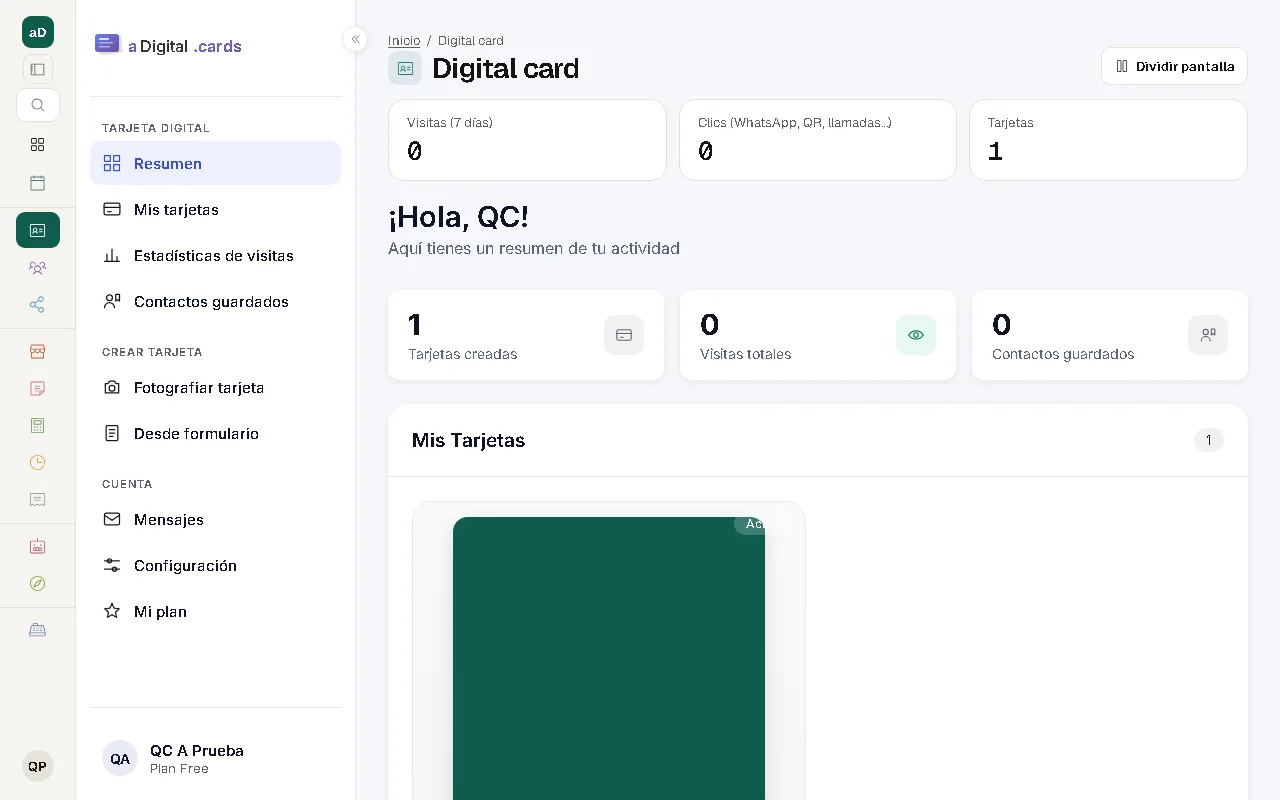 Real screenshot of the module: Digital card